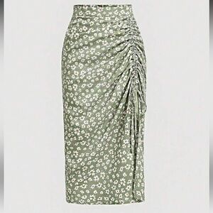 Floral Green Ruched Skirt